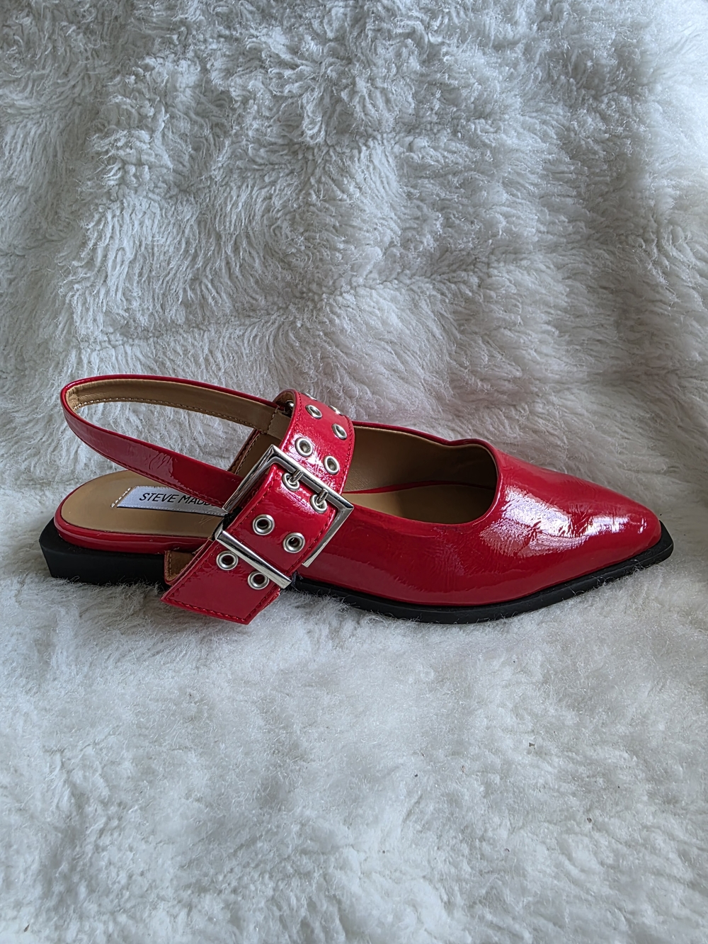 Steve Madden Red Patent Slingback Flat with Buckle